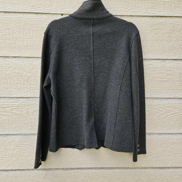 Eileen Fisher dark olive merino wool button front jacket large - Picture 3 of 9